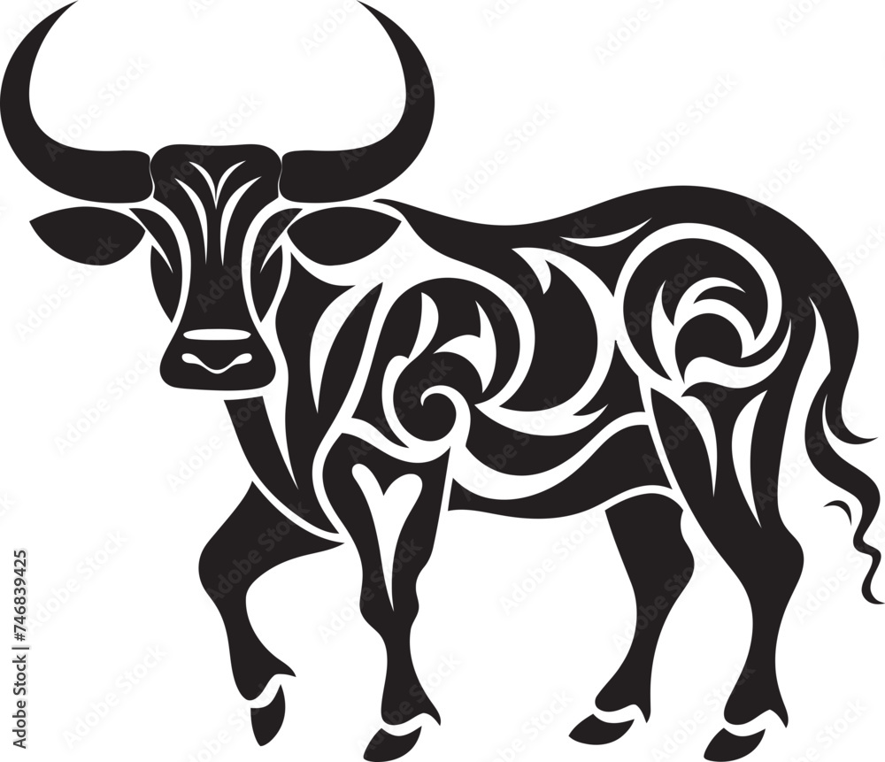 Fototapeta premium Polynesian Power Bull Icon in Tahiti Style Exotic Elegance Tahiti Inspired Bull Vector Emblem