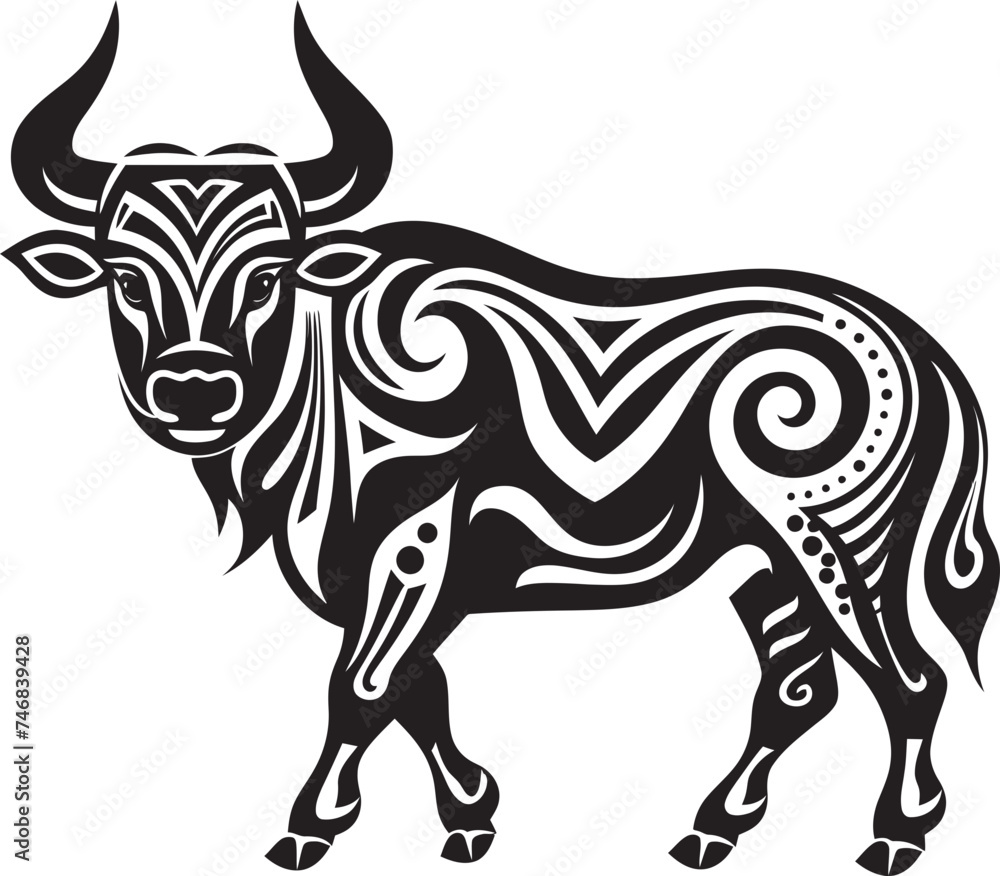 Pacifica Prowess Vector Bull Design with Tahiti Influence Tropical Taurus Tahiti Style Bull Logo Icon