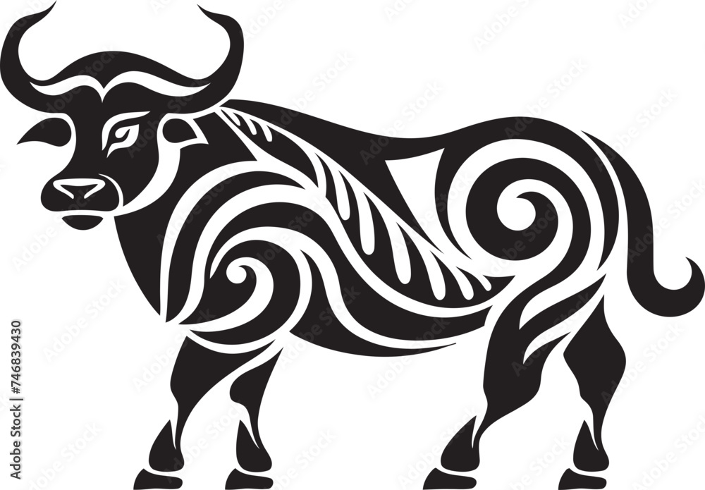 Island Impression Tahitian Bull Vector Symbol Tribal Tropics Bull Graphic Emblem in Tahiti Style