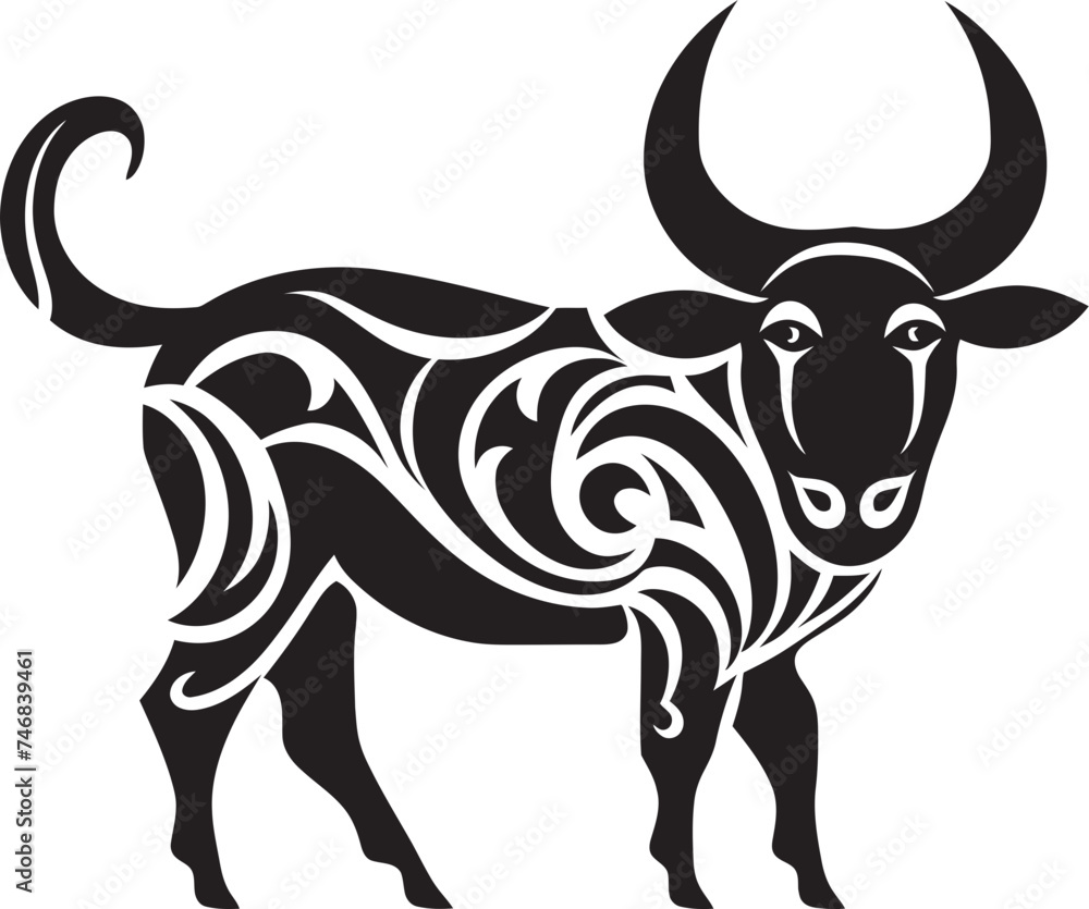 Tropical Taurus Tahiti Style Bull Logo Icon Island Impression Tahitian Bull Vector Symbol