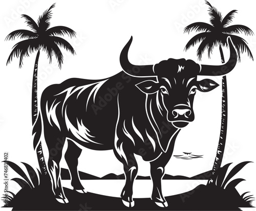 Tropical Taurus Tahiti Style Bull Logo Icon Island Impression Tahitian Bull Vector Symbol