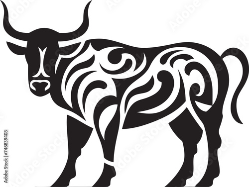 Fototapeta Naklejka Na Ścianę i Meble -  Exotic Elegance Tahiti Inspired Bull Vector Emblem Tiki Toro Bull Graphic in Tahiti Style