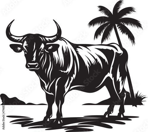 Tropical Taurus Tahiti Style Bull Logo Icon Island Impression Tahitian Bull Vector Symbol