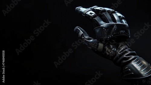 A robotic hand with advanced articulation positioned against a dark, enigmatic background