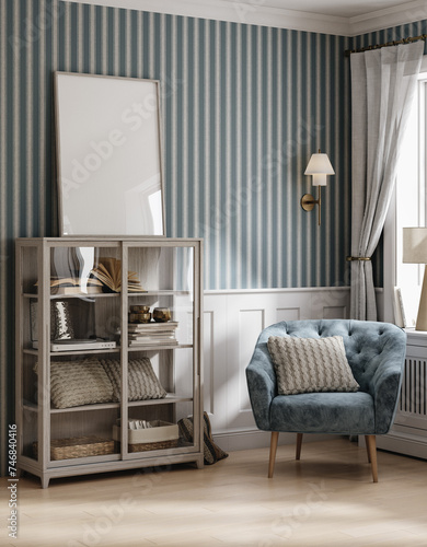 Fotomurale Mock up frame in cozy home interior background, 3d render