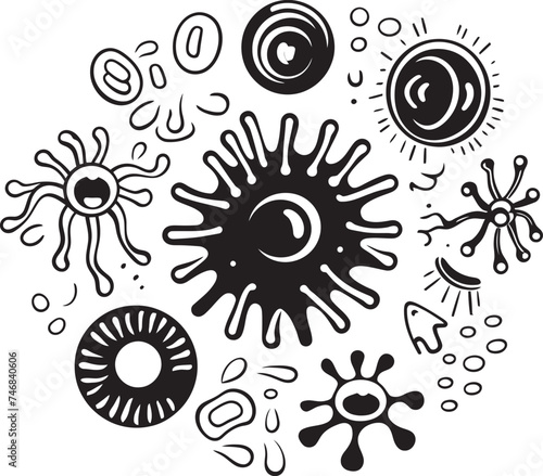 Pathogen Palette Iconic Design Featuring Virus and Bacteria Microscopic Harmony Vector Logo with Bacteria and Virus