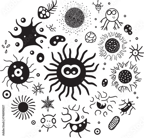 Pathogen Palette Iconic Design Featuring Virus and Bacteria Microscopic Harmony Vector Logo with Bacteria and Virus
