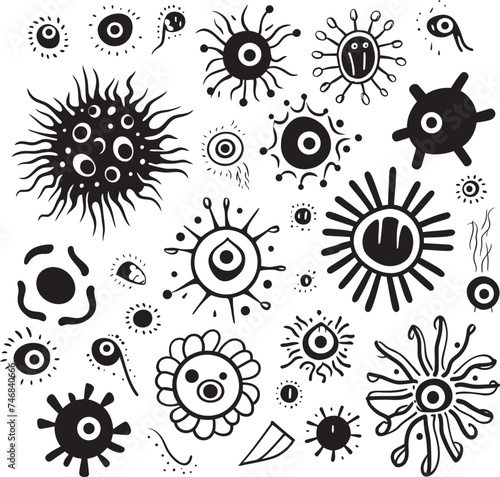 Microbial Fusion Vector Logo with Virus and Bacteria Pathogen Palette Iconic Design Featuring Virus and Bacteria