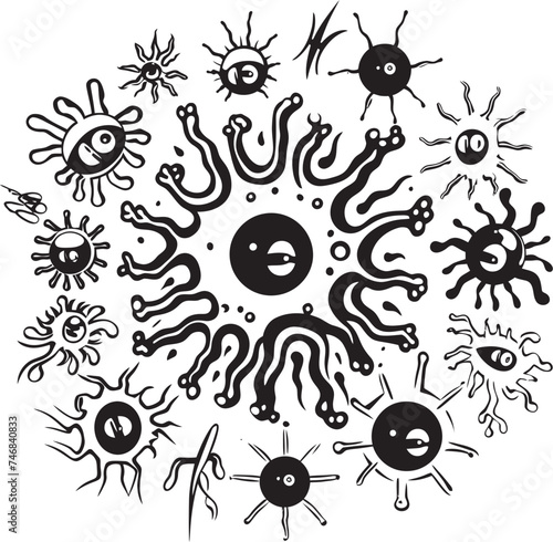 Infectious Innovations Bacteria and Virus Emblem Design Germ Genesis Vector Logo with Virus and Bacteria