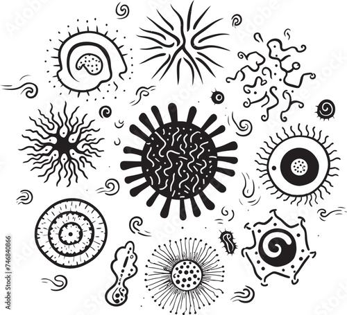 Viral Visions Bacteria and Virus Iconic Graphic Pathogenic Patterns Vector Logo Design with Virus and Bacteria