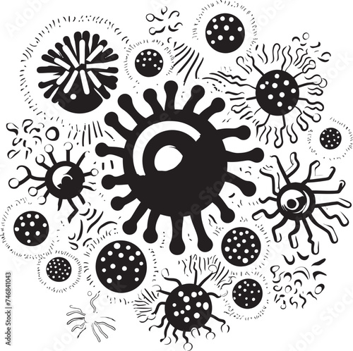 Microscopic Harmony Vector Logo with Bacteria and Virus Infectious Innovations Bacteria and Virus Emblem Design