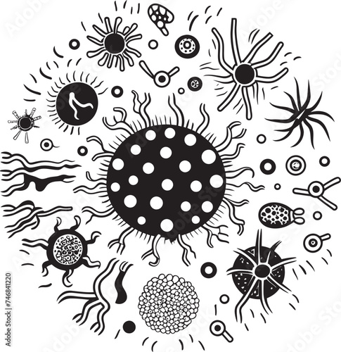 Microbial Harmony Vector Logo Design with Virus and Bacteria Pathogenic Fusion Iconic Bacteria and Virus Emblem