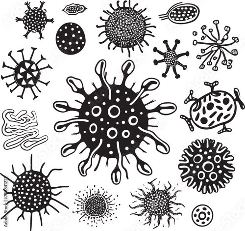 Pathogenic Patterns Graphic Design with Virus and Bacteria Microbial Harmony Vector Logo Design with Virus and Bacteria