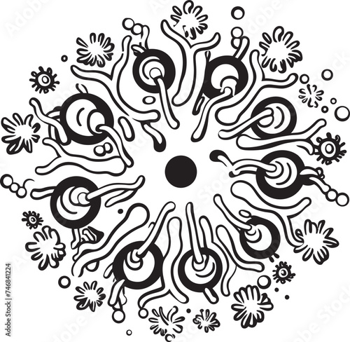 Pathogenic Fusion Iconic Bacteria and Virus Emblem Viral Vector Graphic Design Featuring Virus and Bacteria