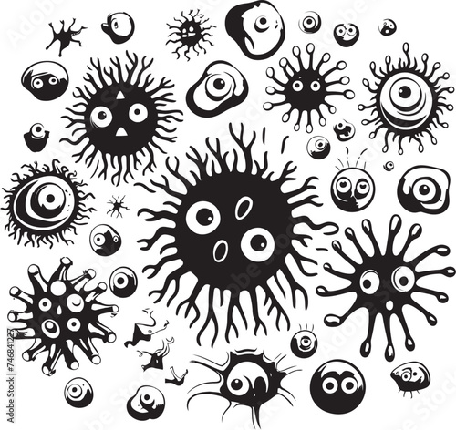Biohazard Blend Vector Logo with Pathogens and Microorganisms Virulent Vision Bacteria and Virus Emblem Design