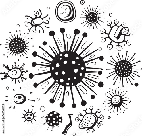 Virulent Vision Bacteria and Virus Emblem Design Pathogen Palette Iconic Graphic with Virus and Bacteria