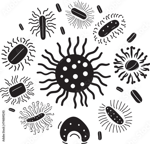 Germ Genesis Vector Logo with Microbes and Pathogens Viral Vectors Bacteria and Virus Emblem in Graphic Design