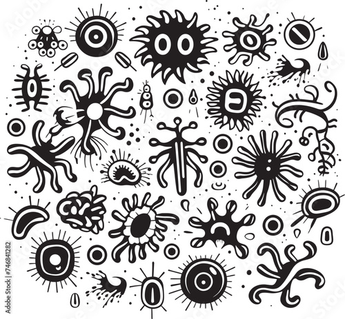 Germ Genesis Vector Logo with Microbes and Pathogens Viral Vectors Bacteria and Virus Emblem in Graphic Design