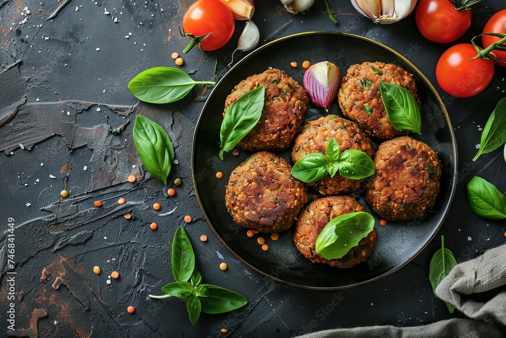 Delicious lentil cutlets on a plate on the table Delicious lentil cutlets on a plate on the table