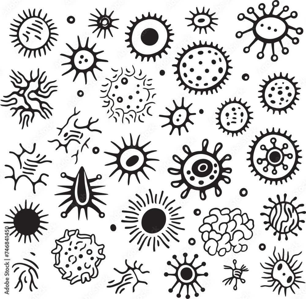 Microbe Magic Vector Logo Design with Bacteria and Virus Pathogenic Patterns Graphic Design with Virus and Bacteria Microbe Magic Vector Logo Design with Bacteria and Virus Pathogenic Patterns Graphic Design with Virus and Bacteria