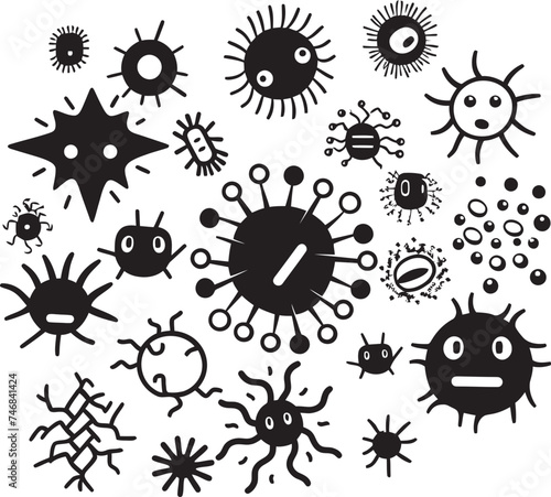 Pathogen Power Virus and Bacteria Iconic Graphic Emblem Microscopic Menace Vector Logo Featuring Virus and Bacteria