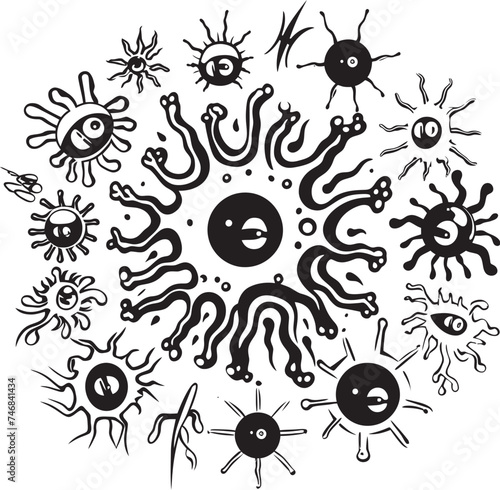 Bacterial Bloom Vector Logo with Pathogens and Microorganisms Virulent Vision Virus and Bacteria Iconic Symbol