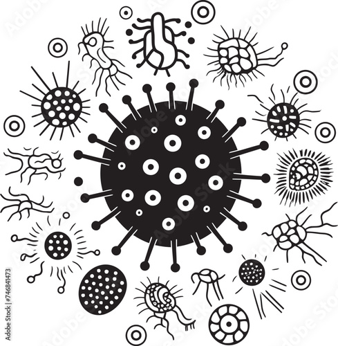Germ Genesis Vector Logo with Microbes and Pathogens Viral Vectors Bacteria and Virus Emblem in Graphic Design