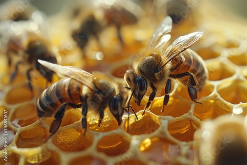 Detailed observation of honeybees on honeycomb