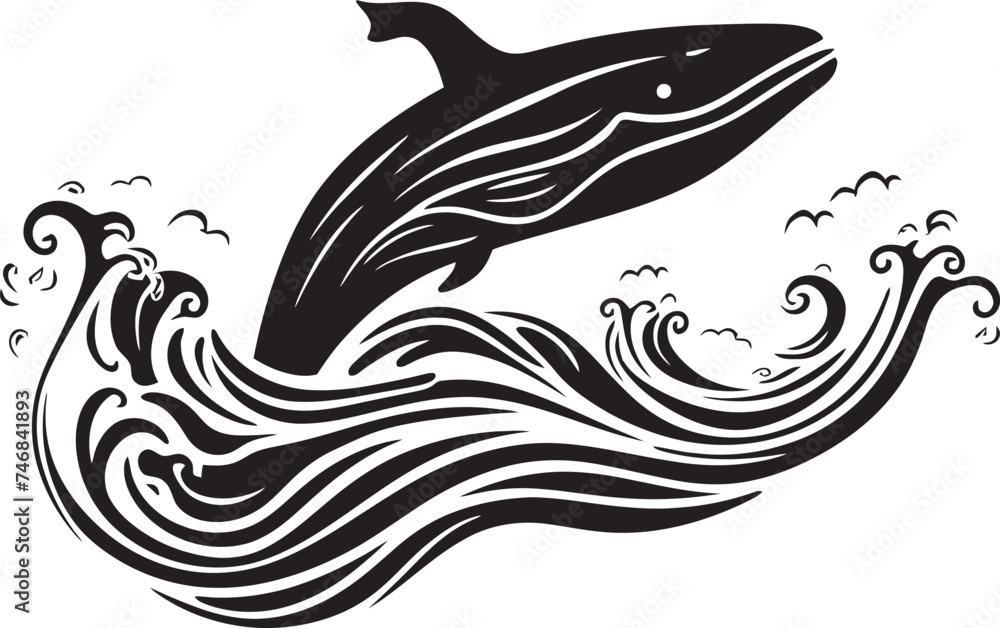 Fototapeta premium Oceanic Opus Vector Logo with Whale Celestial Cetacean Emblematic Icon Design