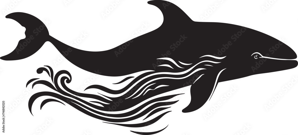 Fototapeta premium Cresting Currents Iconic Whale Symbol Maritime Melody Vector Logo with Whale Icon