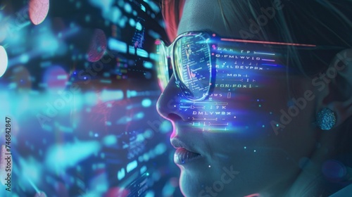 woman with glasses concept innovation  technology  futuristic  neon  woman
