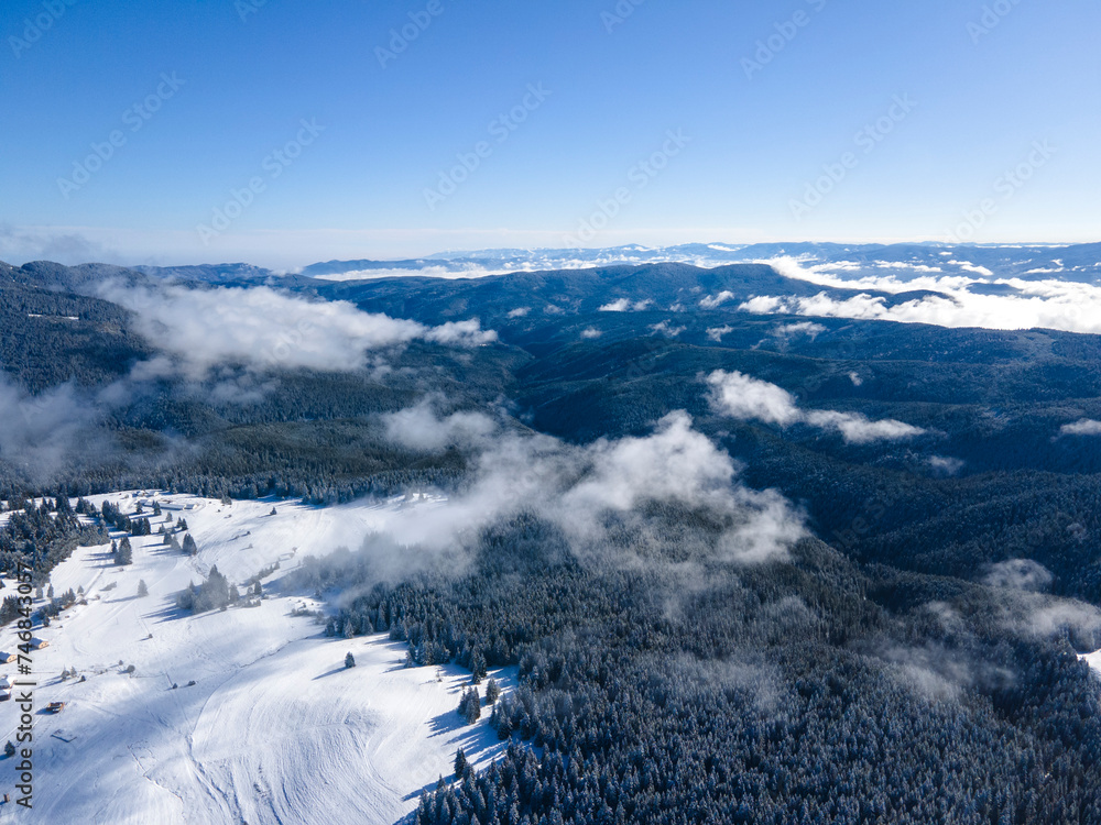 Obraz premium Aerial view of Rila mountain near Belmeken Dam, Bulgaria