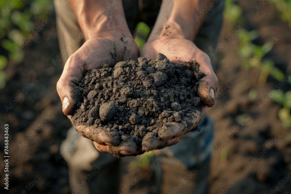 Farmer s hands hold fertile soil in plowed field for agriculture Farmer s hands hold fertile soil in plowed field for agriculture