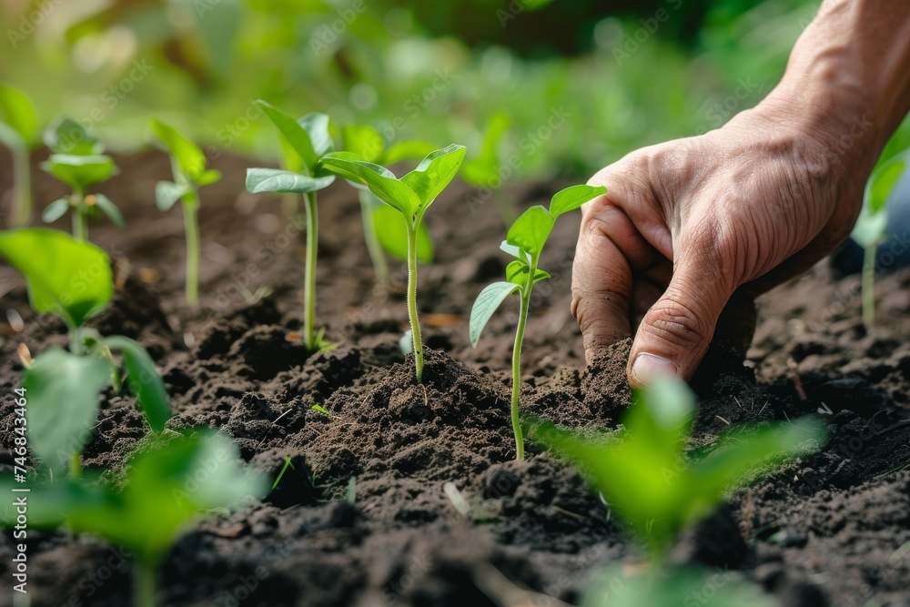 Farmer s hands planting seeds in suburban garden depicting the beginning of seasonal agricultural work in the business of agriculture Farmer s hands planting seeds in suburban garden depicting the beginning of seasonal agricultural work in the business of agriculture