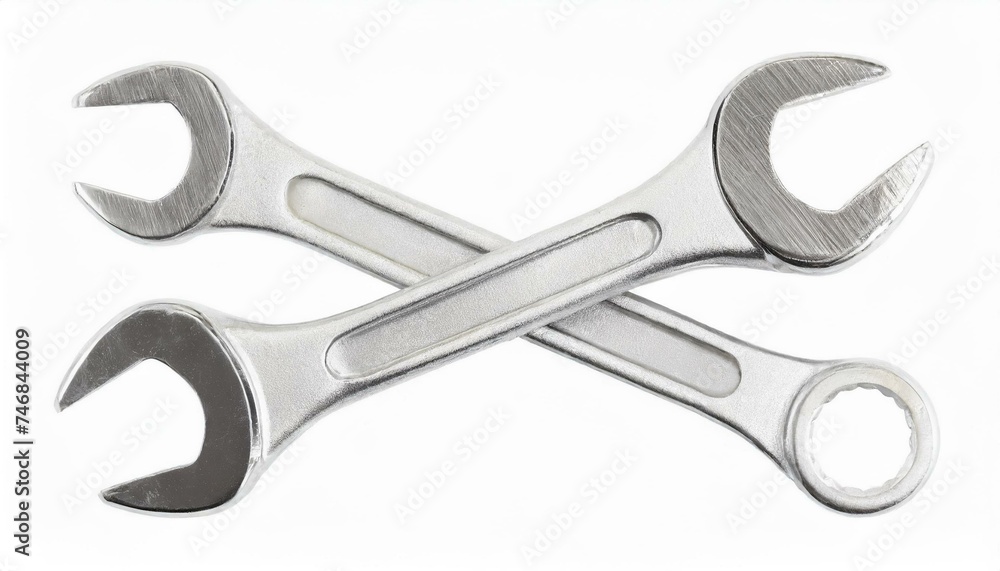 Top view of two silver wrenches isolated clipping path white background Top view of two silver wrenches isolated clipping path white background
