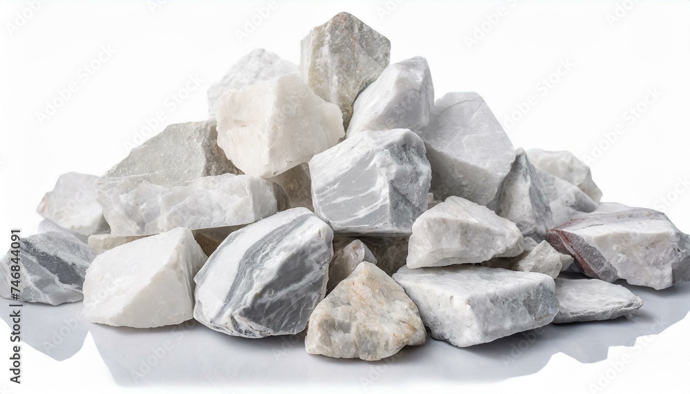 Crushed marble stones isolated white background clipping path
