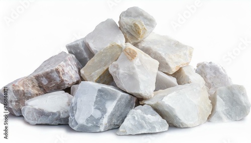 Crushed marble stones isolated white background clipping path