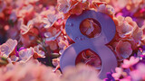 number 8 in 3d surrounded by flowers - concept of 8 march women's day