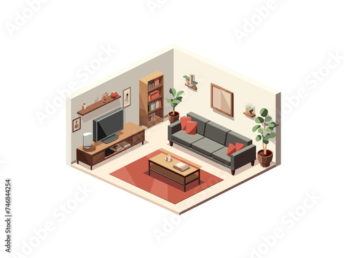 living room isometric vector flat minimalistic isolated illustration
