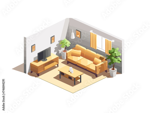 living room isometric vector flat minimalistic isolated illustration