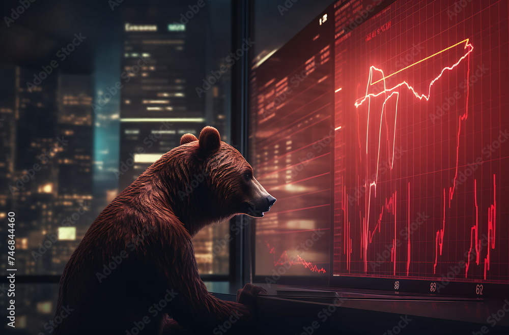 a bear is in front of a stock chart. generative ai - obrazy, fototapety, plakaty 