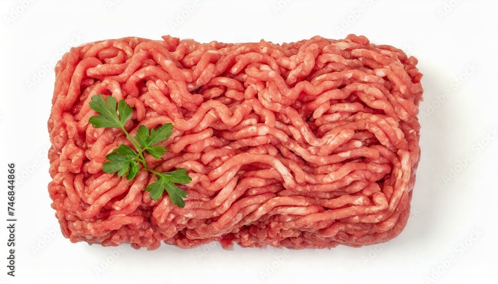 Top view of raw minced beef meat clipping path white background Top view of raw minced beef meat clipping path white background