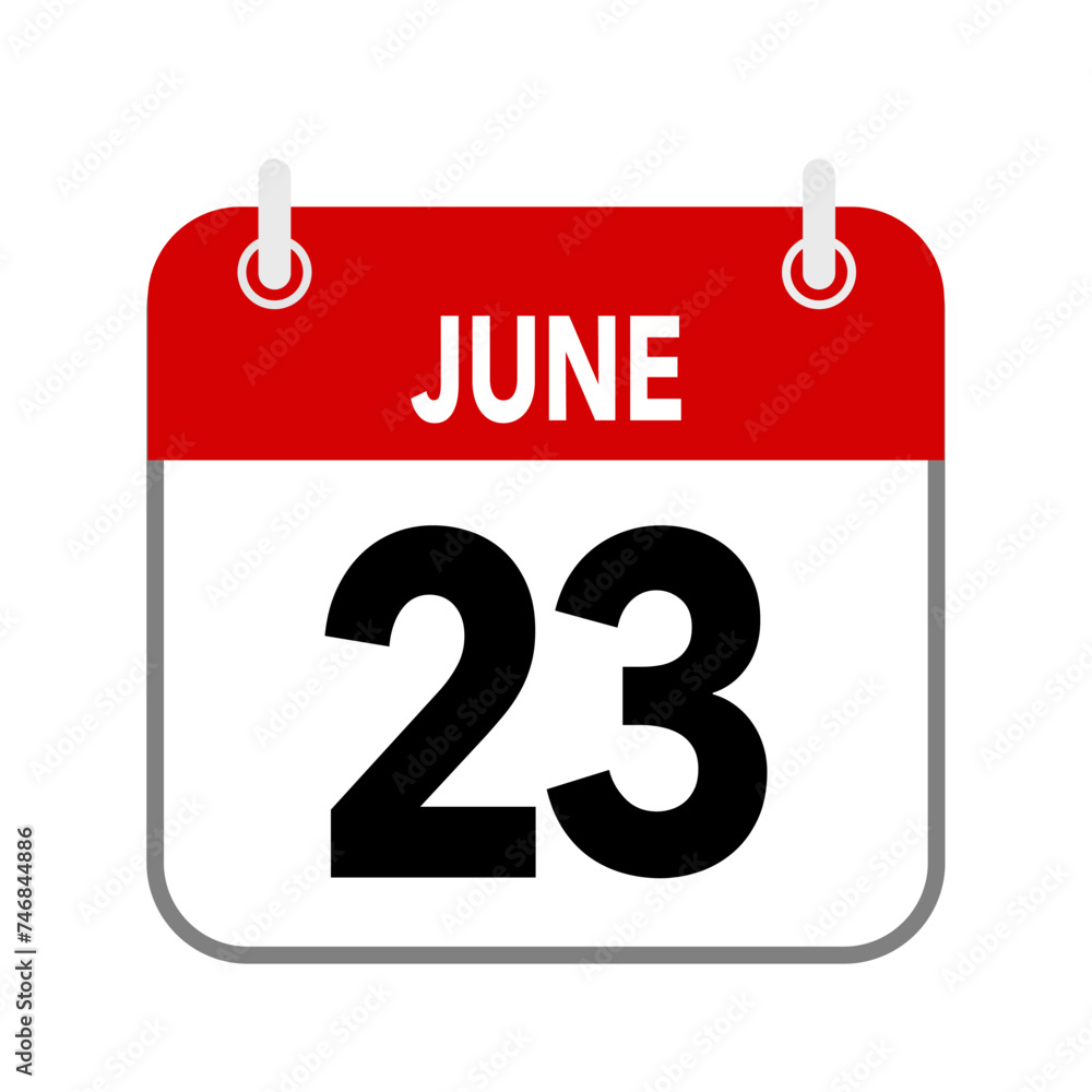 23 June, calendar date icon on white background. 23 June, calendar date icon on white background.