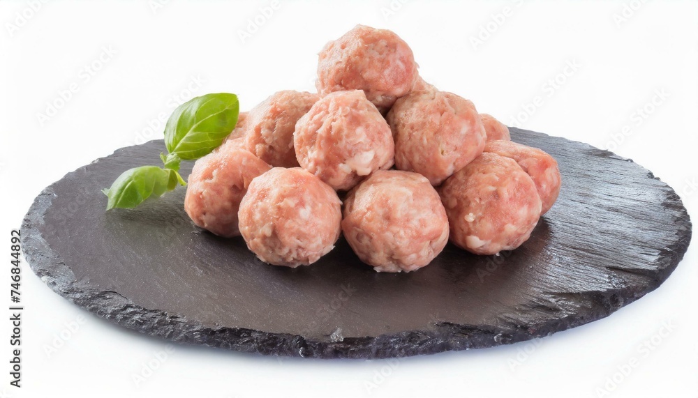 Pile of fresh raw meatballs clipping path white background