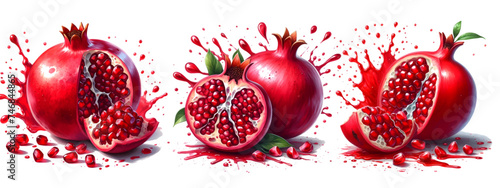 Pomegranate watercolor hand drawn on white background photo