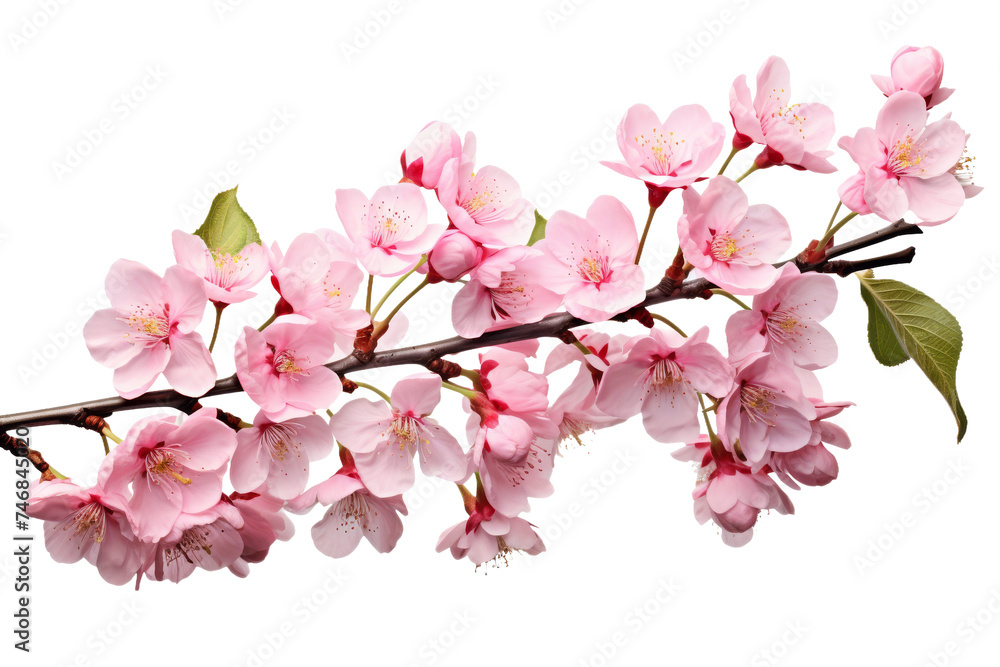Blooming Cherry Blossom Branch Isolated on Transparent Background