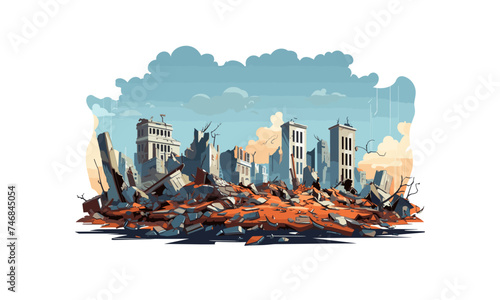 destroyed city demolished buildings vector flat isolated illustration