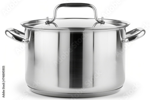 Isolated cooking pot made of stainless steel on white background with clipping path