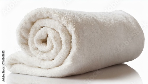 Rolled up white terry towel isolated clipping path white background 