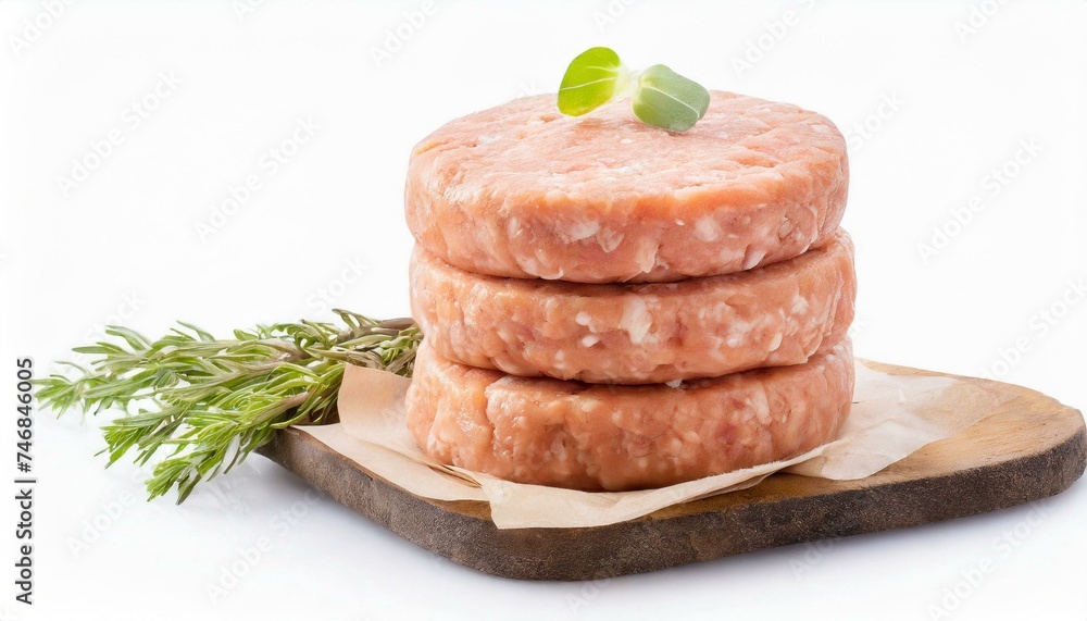 Stack of fresh raw burger patty isolated clipping path white background Stack of fresh raw burger patty isolated clipping path white background